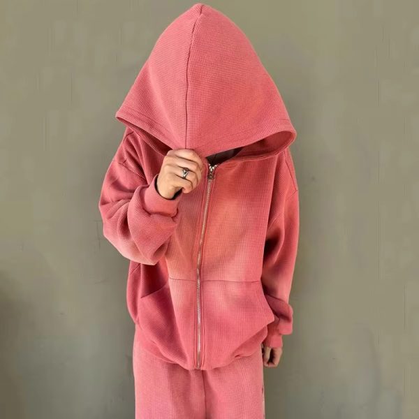 Waffle Zip Up Hoodie For Men - Image 2